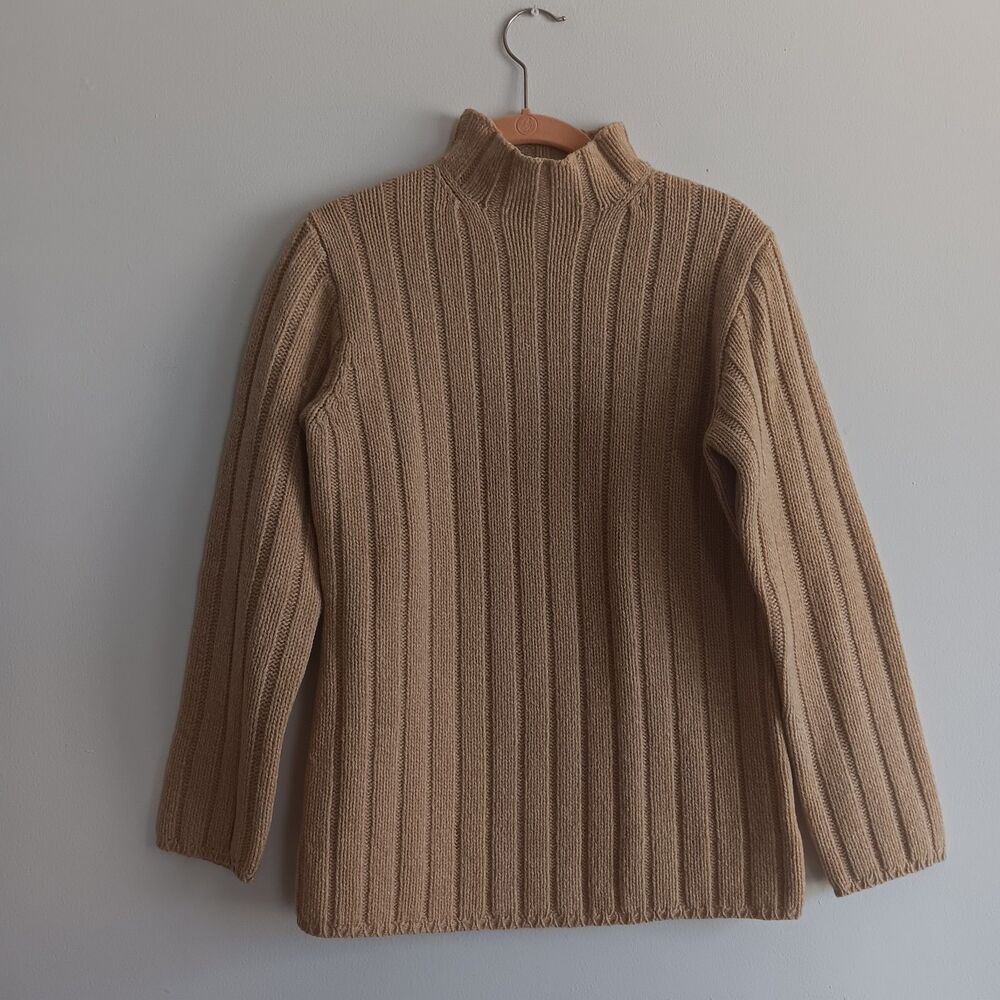 Vintage J.Crew Lambswool Old Money Tight Knit Sweater Size S beige turtle neck